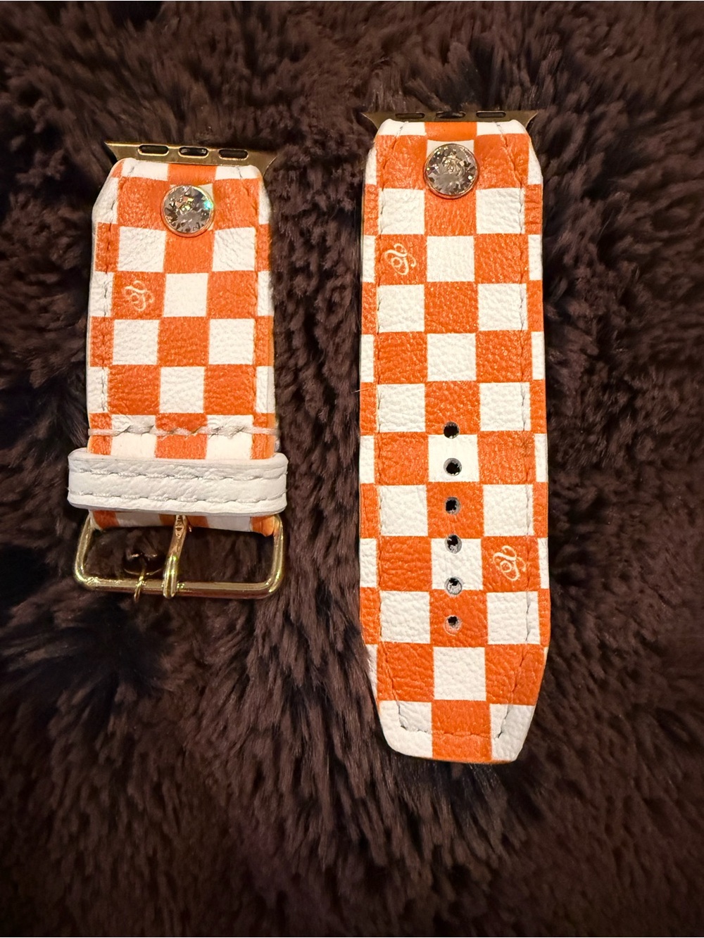 Luxe leather orange checks Apple Watch band made by Spark’l
